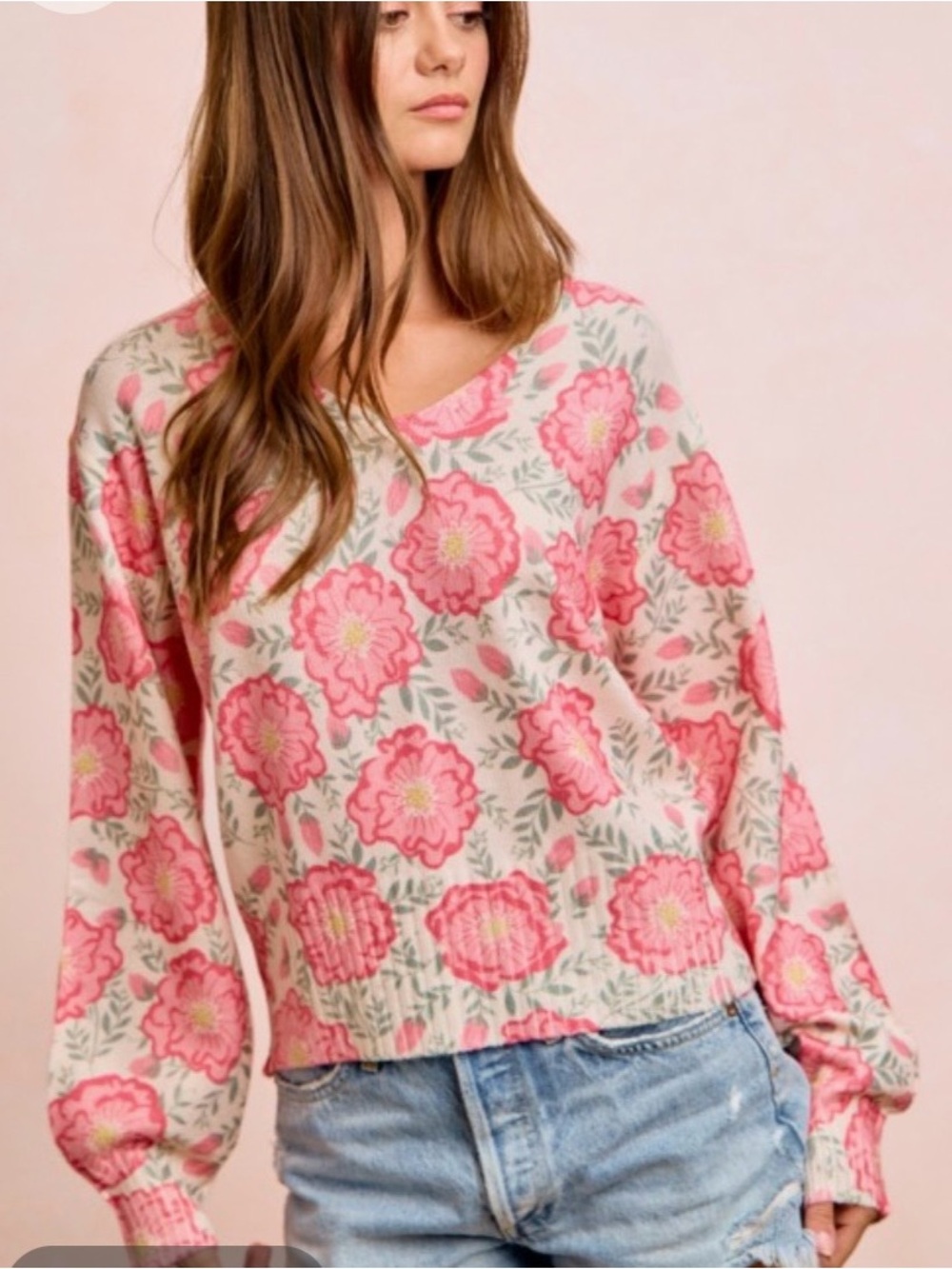Bibi Floral Crewneck Sweater - Pink Floral